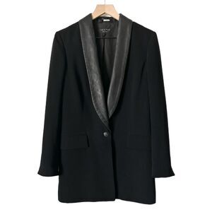 Rag & Bone Black Long Line Blazer with Lamb Leather Collar Size 4